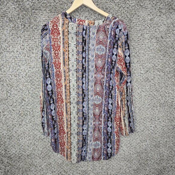 UMGEE Dress Womens Large Blue Paisley Print Mini V Neck Long‎ Sleeve Boho Casual - Picture 7 of 7